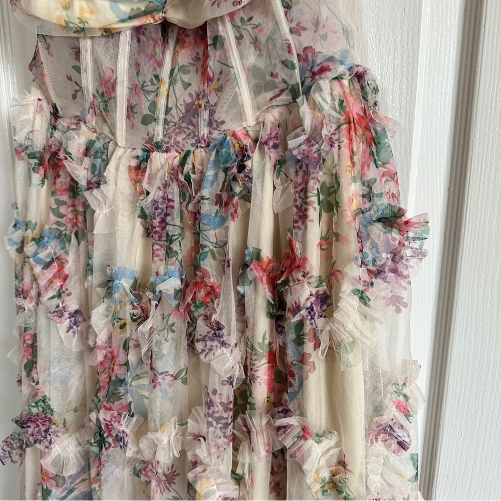 Floral Strapless Maxi Dress in Cream with Pastel Bouquet Print - Picture 4 of 5
